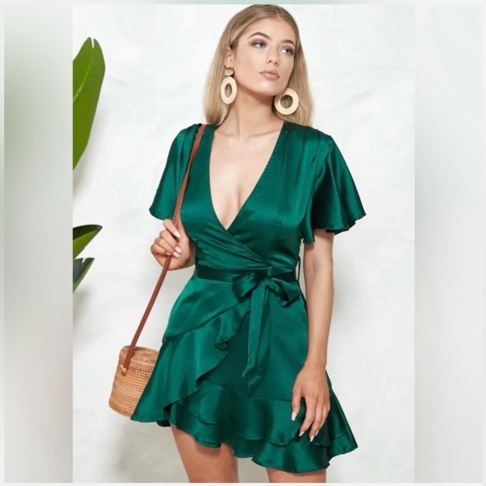 Elegant Green Wrap Dress